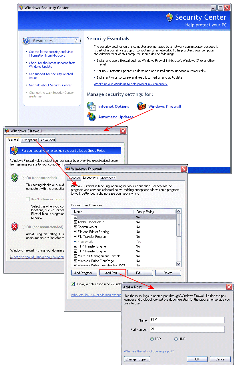 Cannot connect via (Windows Firewall configuration)